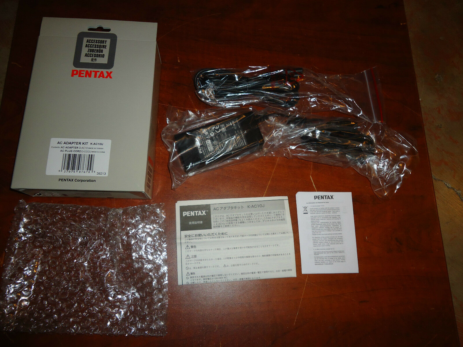 Pentax K-AC10U 39213 AC Adapter Power Supply Cord Cable Charger Genuine Original